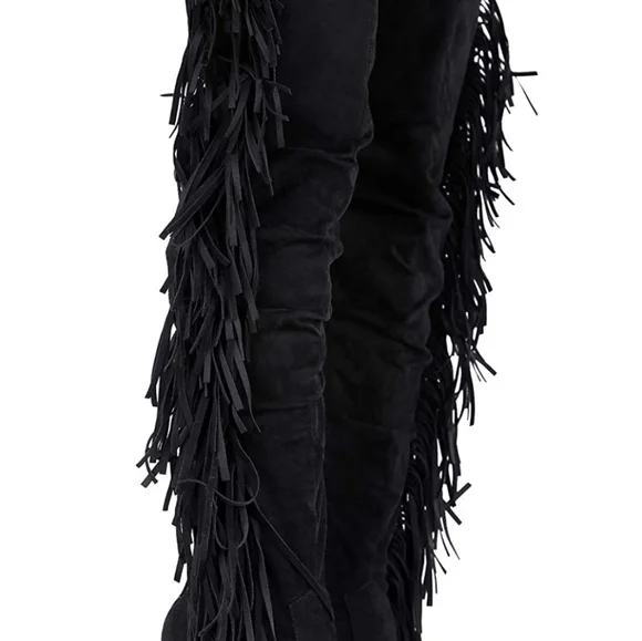Thigh High Suede Fringe Boots - Picture 3 of 3